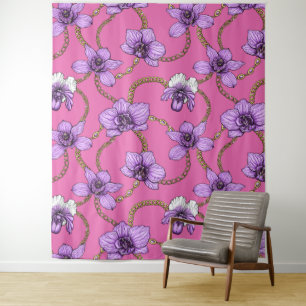 Orchids and chains, violet and pink tapestry