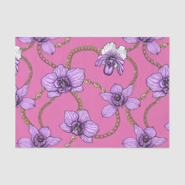 Orchids and chains, violet and pink tissue paper (Front)
