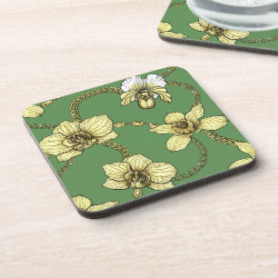 Orchids and chains, yellow and kelly green coaster