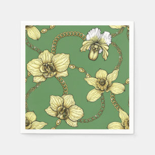 Orchids and chains, yellow and kelly green napkin