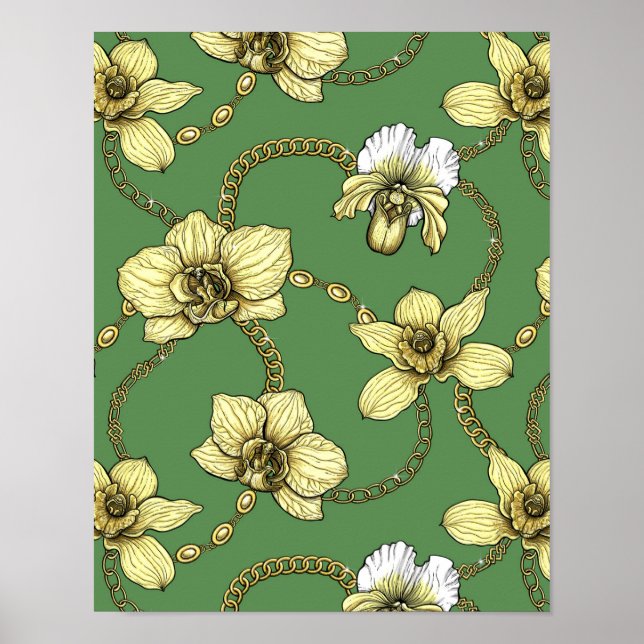 Orchids and chains, yellow and kelly green poster (Front)
