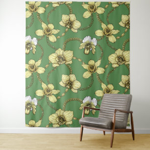 Orchids and chains, yellow and kelly green tapestry
