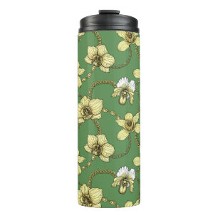 Orchids and chains, yellow and kelly green thermal tumbler