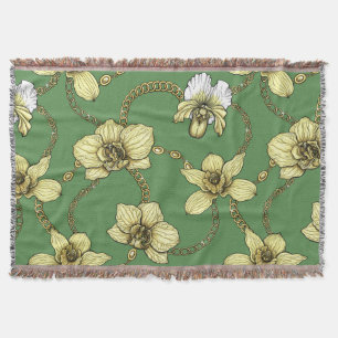 Orchids and chains, yellow and kelly green throw blanket