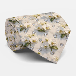 Orchids and Diamonds Faux Silk Tie