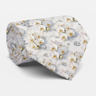 Orchids and Diamonds Faux Silk Tie