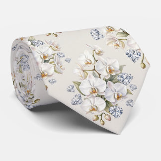 Orchids and Diamonds Faux Silk Tie
