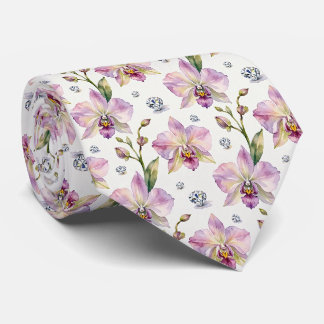 Orchids and Diamonds Faux Silk Tie