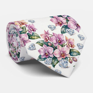 Orchids and Diamonds Faux Silk Tie