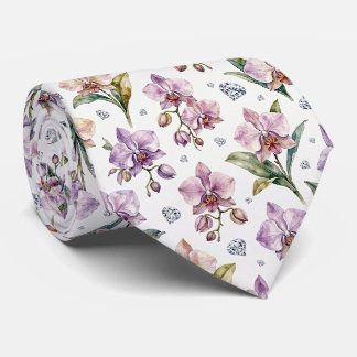 Orchids and Diamonds Faux Silk Tie