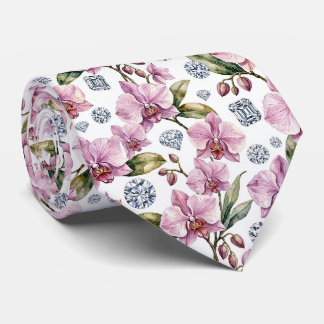 Orchids and Diamonds Faux Silk Tie