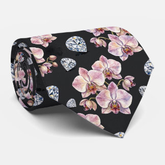 Orchids and Diamonds Faux Silk Tie