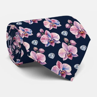 Orchids and Diamonds Faux Silk Tie