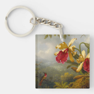 Orchids and Hummingbird Heade Key Ring