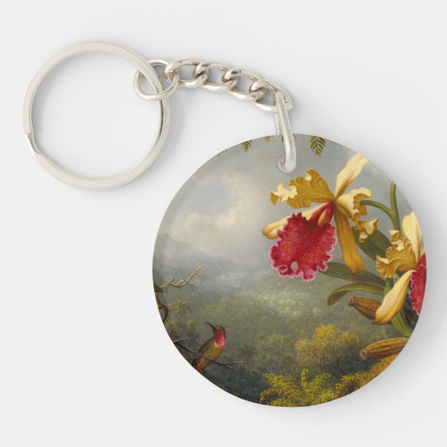 Orchids and Hummingbird Heade Key Ring (Front)