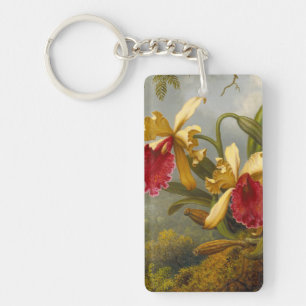 Orchids and Hummingbird Heade Key Ring