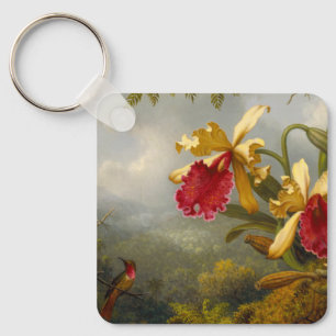 Orchids and Hummingbird Heade Key Ring
