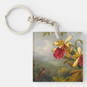 Orchids and Hummingbird Heade Key Ring