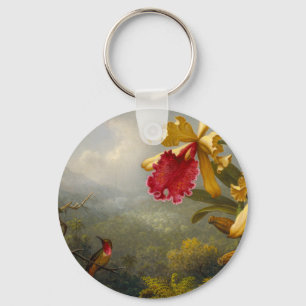 Orchids and Hummingbird Heade Key Ring