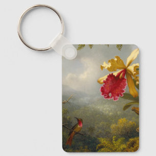 Orchids and Hummingbird Heade Key Ring