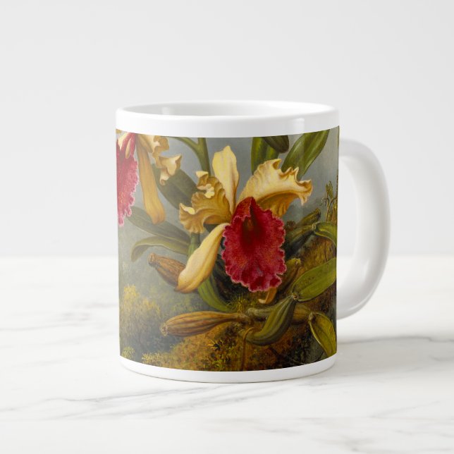 Orchids and Hummingbird Heade Large Coffee Mug (Front Right)