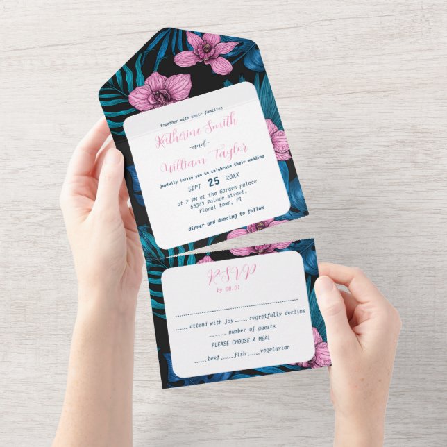 Orchids and palm leaves all in one invitation (Tearaway)