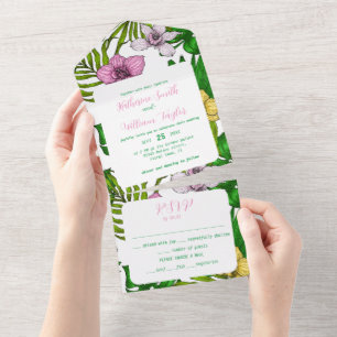 Orchids and palm leaves all in one invitation