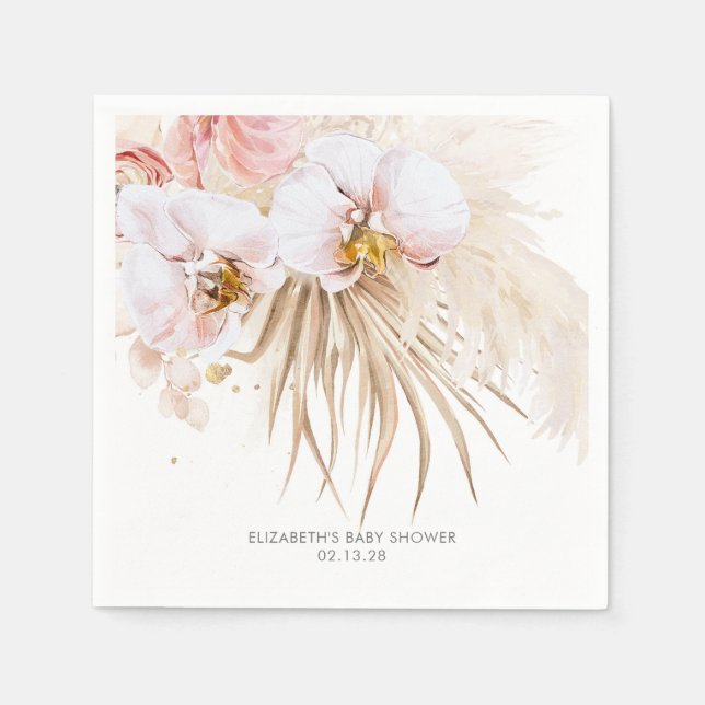 Orchids and Pampas Grass Elegant Boho Napkin (Front)