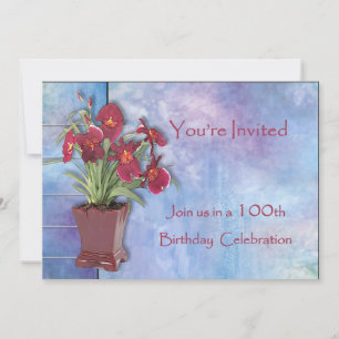 Orchids and Watercolor 100th Birthday Invitation