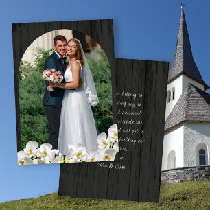 Orchids Black Wood Wedding Thank You Cards