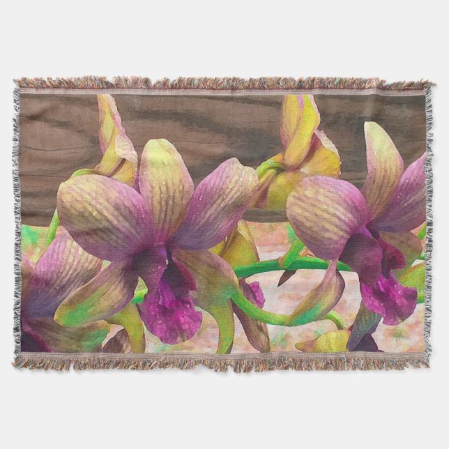 Orchids Blooming Throw Blanket (Front)