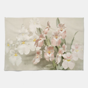 Orchids Blossom Vintage Art Painting Tea Towel