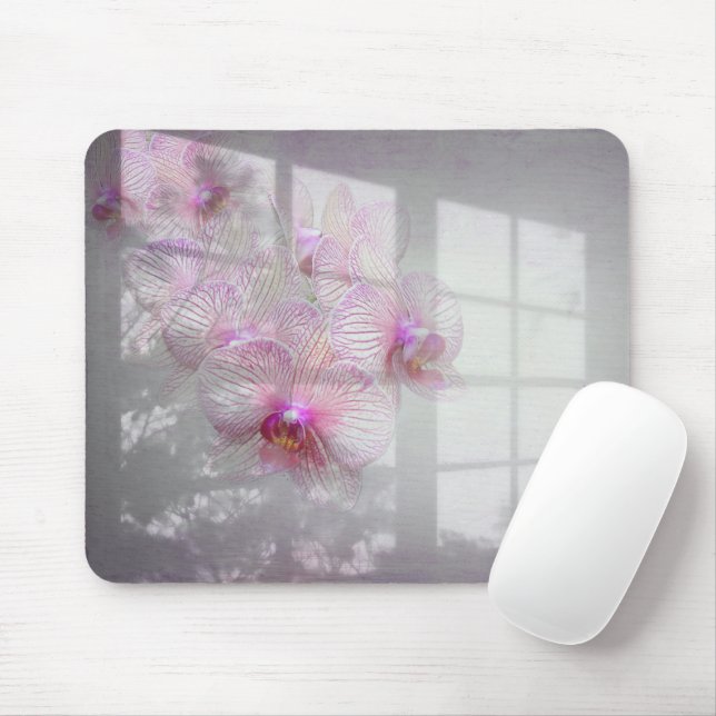 Orchids Blossoms on Window Shadow Mouse Mat (With Mouse)