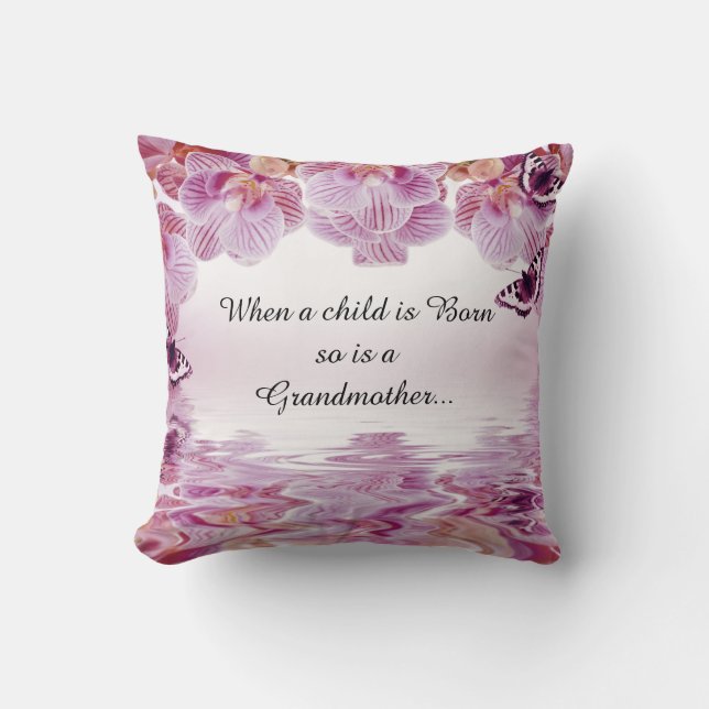 Orchids Butterflies Grandmother Quote Throw Pillow (Front)