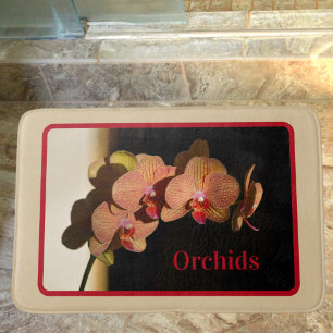 Orchids Coral Pink Yellow Photographic Floral Tan Bath Mat