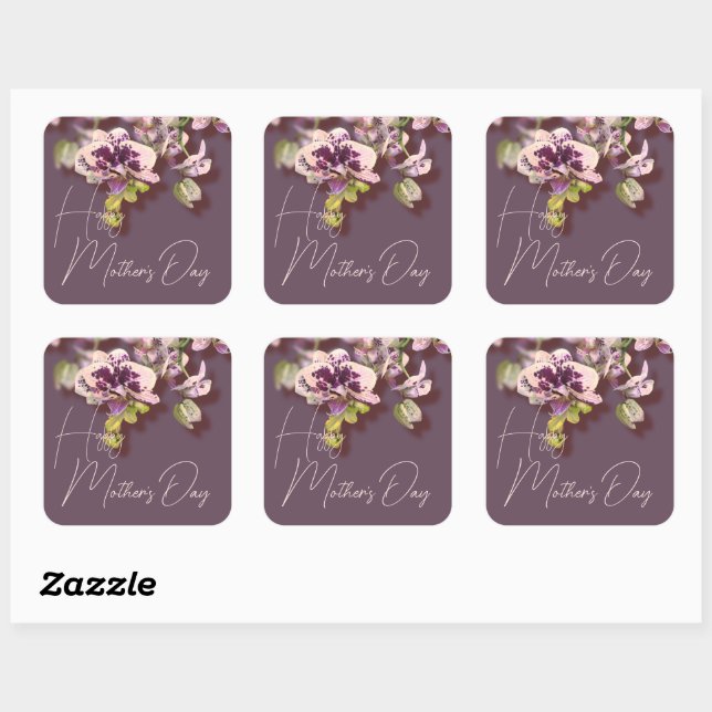 Orchids Floral Happy Mother’s Day     Square Sticker (Sheet)