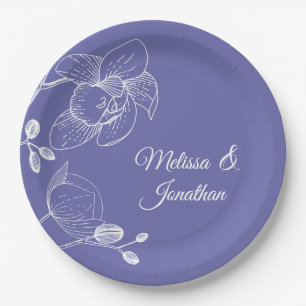 Orchids floral modern purple elegant wedding  pape paper plate