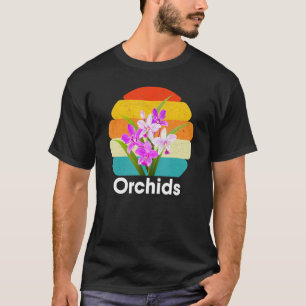 Orchids Flowers 70s Retro Vintage Sunset Gardening T-Shirt