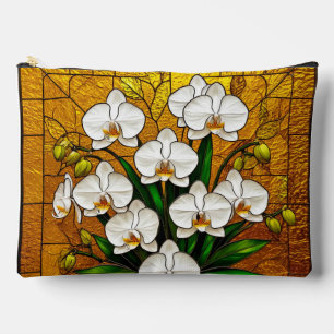 Orchids in a Stained Glass Artwork With Gold Accessory Pouch