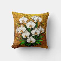 Orchids in a Stained Glass Artwork With Gold