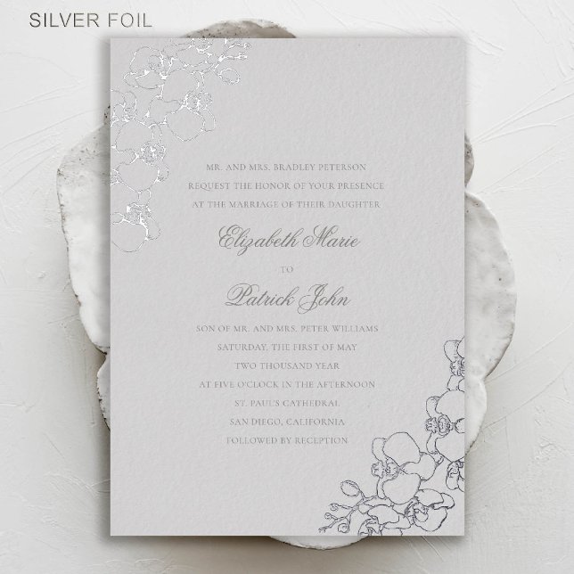 Orchids Ivory Foil Formal Traditional Wedding (orchids wedding invitation formal traditional modern classic elegant classy ivory silver foil)