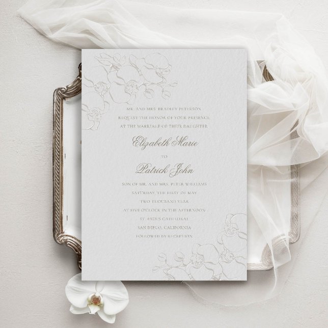 Orchids Ivory Formal Traditional Parents Wedding Invitation (orchids wedding invitation formal traditional modern classic double frame ivory faux embossed parent)