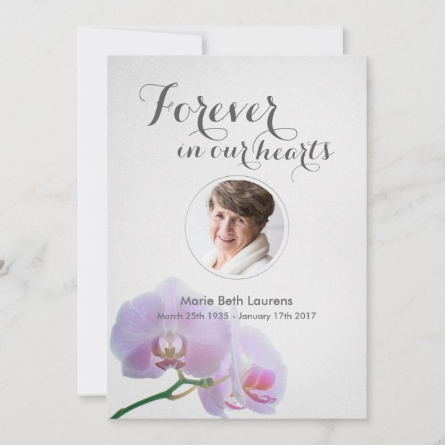 Orchids Memorial Thank You Card with Photo (Front)
