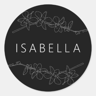 Orchids Minimal Floral Personalised Name Saumon Classic Round Sticker