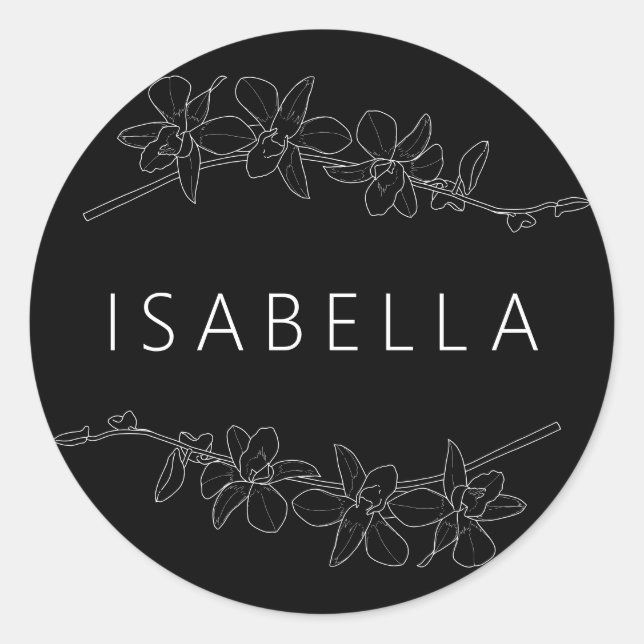 Orchids Minimal Floral Personalised Name Saumon Classic Round Sticker (Front)