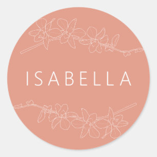 Orchids Minimal Floral Personalised Name Saumon Classic Round Sticker