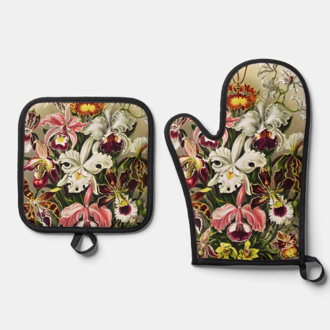 Orchids, Orchideae Denusblumen Ernst Haeckel Oven Mitt & Pot Holder Set (Front)