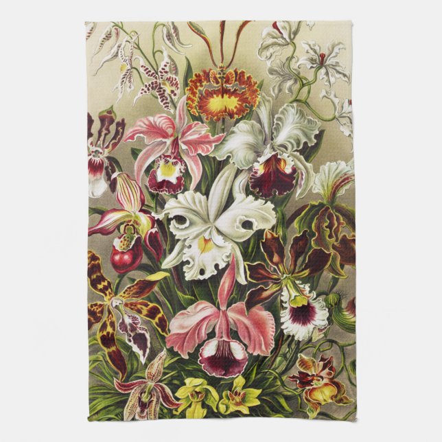 Orchids, Orchideae Denusblumen Ernst Haeckel  Tea Towel (Vertical)