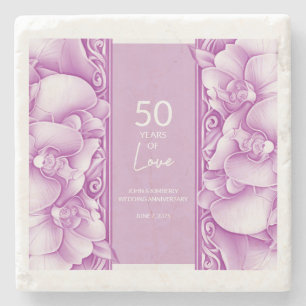 Orchids Ornate Wedding Anniversary  Stone Coaster