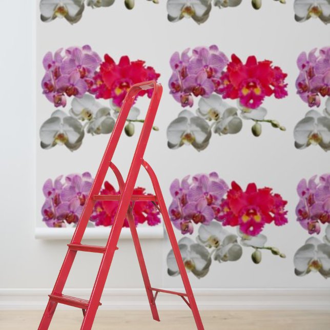 Orchids Pink White Red Floral Peel Stick Wallpaper (Orchids Pink White Red Floral Peel Stick Wallpaper)